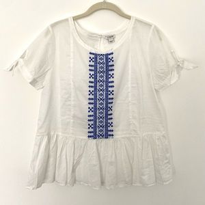 NWT J.Crew Embroidered Gauzy Peplum Top